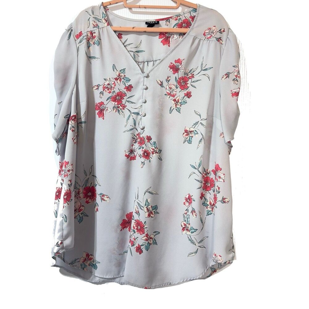 Torrid Harper Blouse Georgette V-Neck Ruched Sleeve Floral Top Size 3X